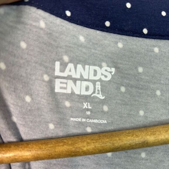 Land’s End Women’s Faux Wrap Blue Polka Dot Sleeveless Maxi Dress Size XL - Picture 6 of 13